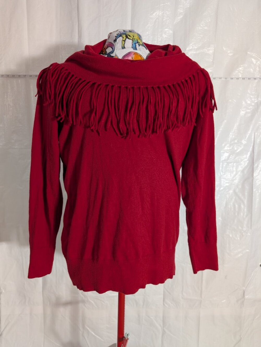 Michael Kors Women's XL Red Fringe Cowl Neck Sweater Long Sleeve Pullover